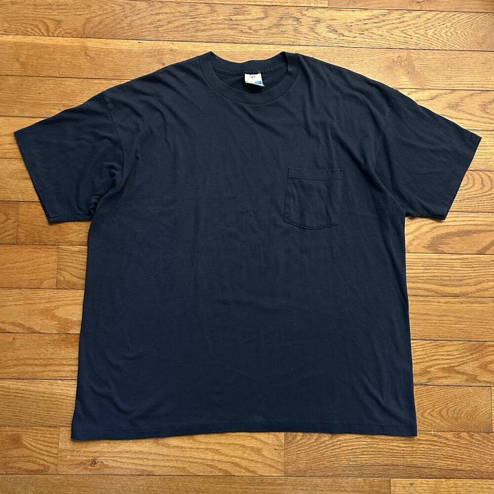 Vintage 90s Fieldmaster Blank Navy Blue Single Stitch Pocket Tee Shirt XL